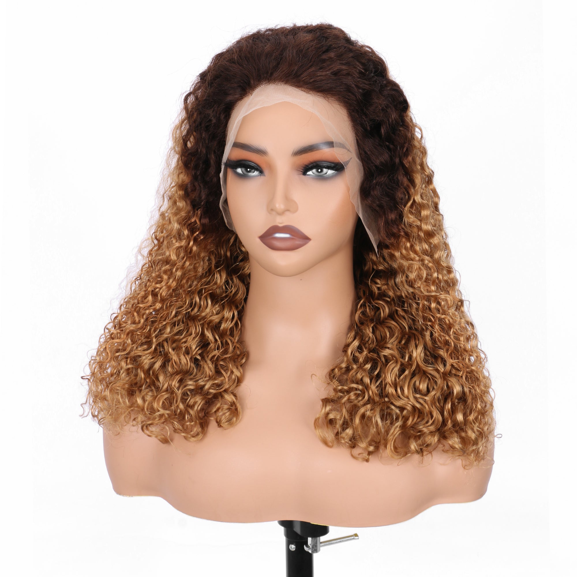 IDHERE New Super Double Drawn Pixie Curly T4/27 Honey Blonde 13x4 Lace Frontal Human Hair Wig