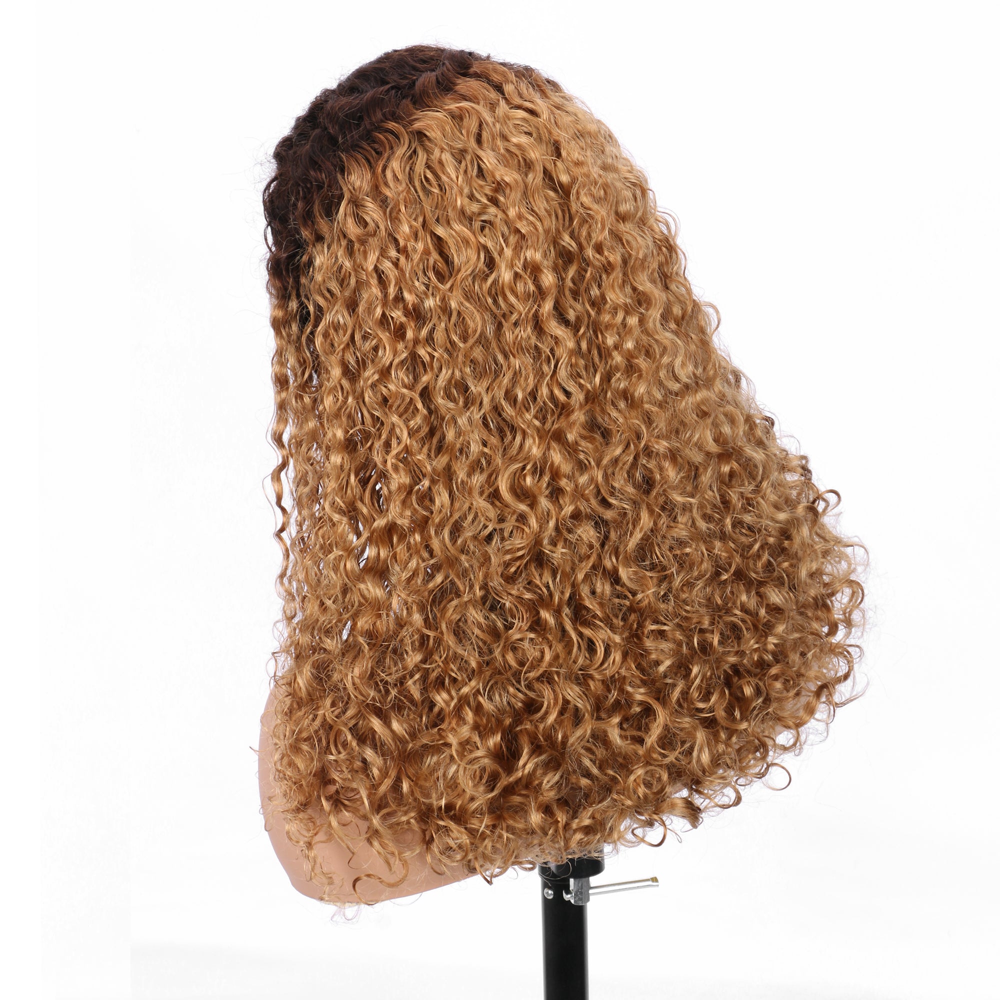 IDHERE New Super Double Drawn Pixie Curly T4/27 Honey Blonde 13x4 Lace Frontal Human Hair Wig