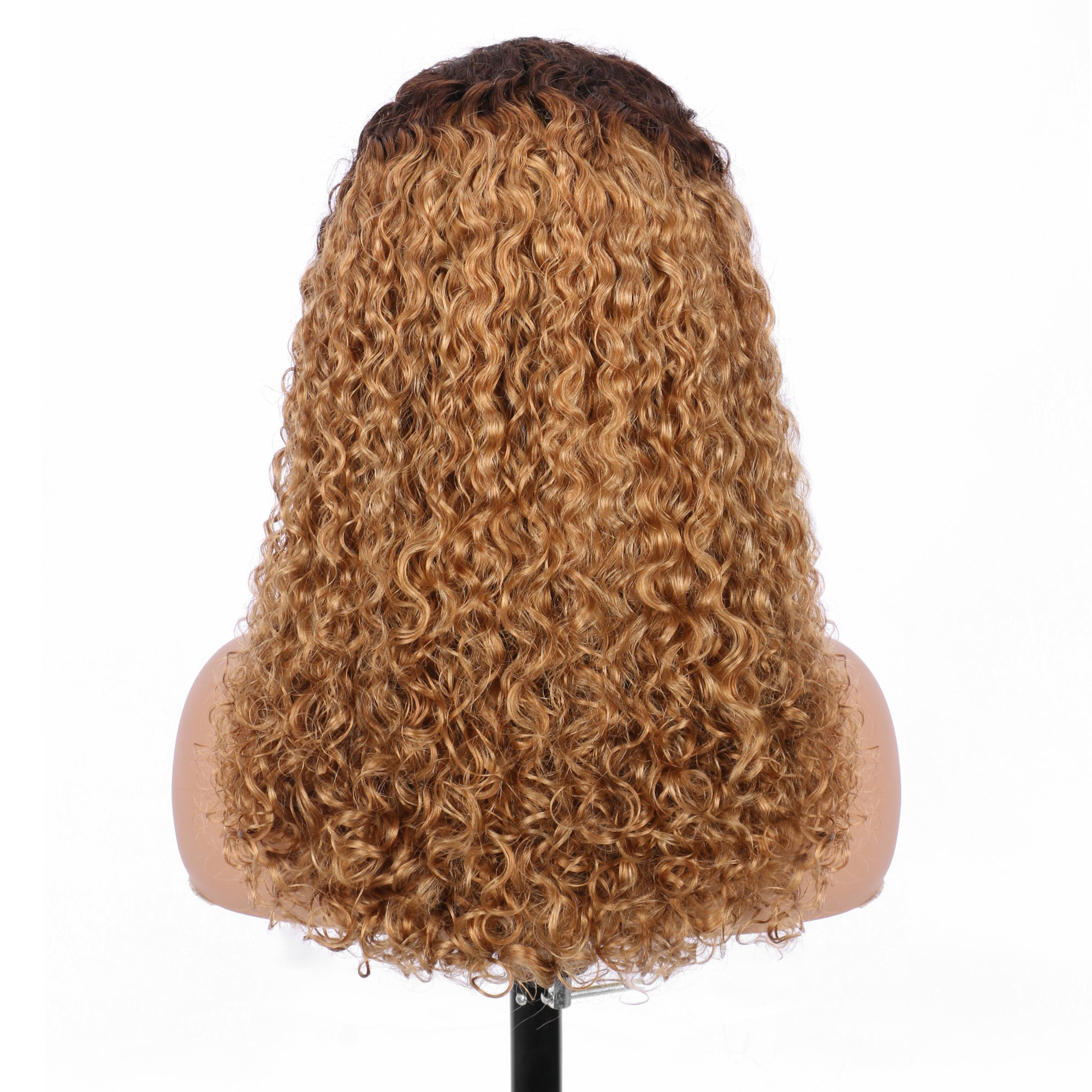 IDHERE New Super Double Drawn Pixie Curly T4/27 Honey Blonde 13x4 Lace Frontal Human Hair Wig