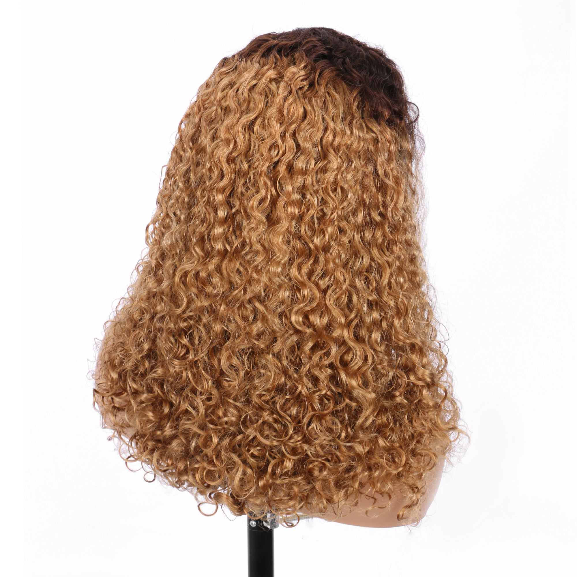 IDHERE New Super Double Drawn Pixie Curly T4/27 Honey Blonde 13x4 Lace Frontal Human Hair Wig