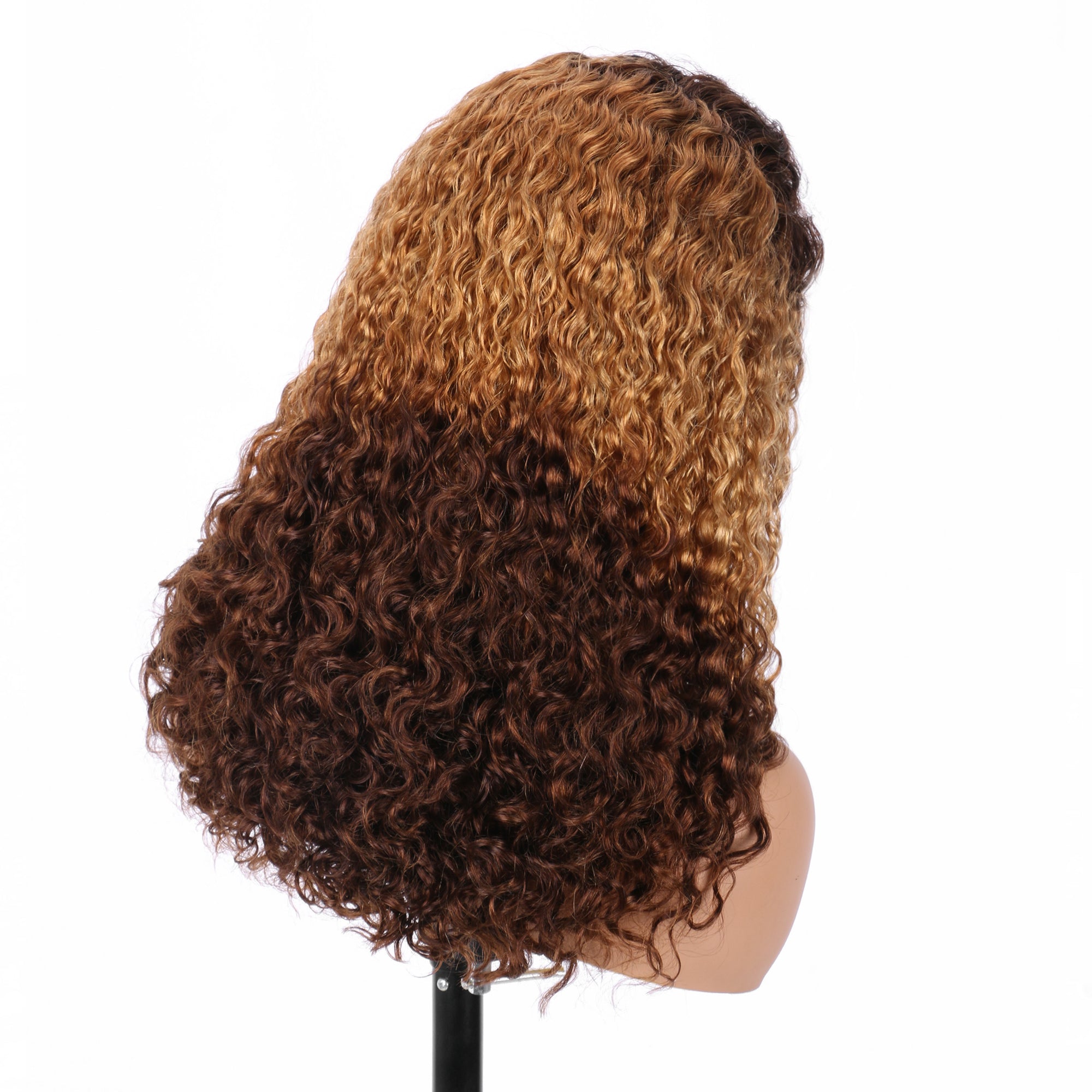 IDHERE New Super Double Drawn Pixie Curly T4/27/4 Honey Blonde 13x4 Lace Frontal Human Hair Wig