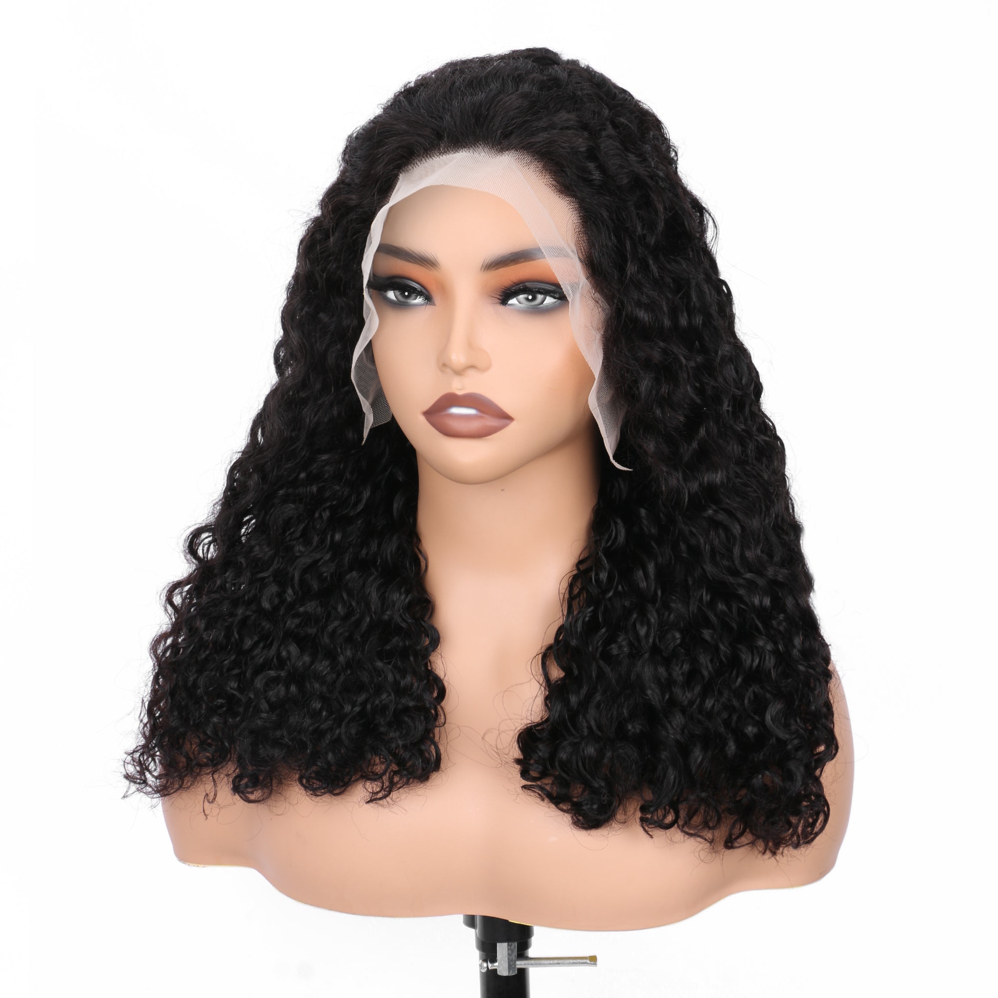 IDHERE New Super Double Drawn Pixie Curly #1B Natural Black 13x4 Lace Frontal Human Hair Wig