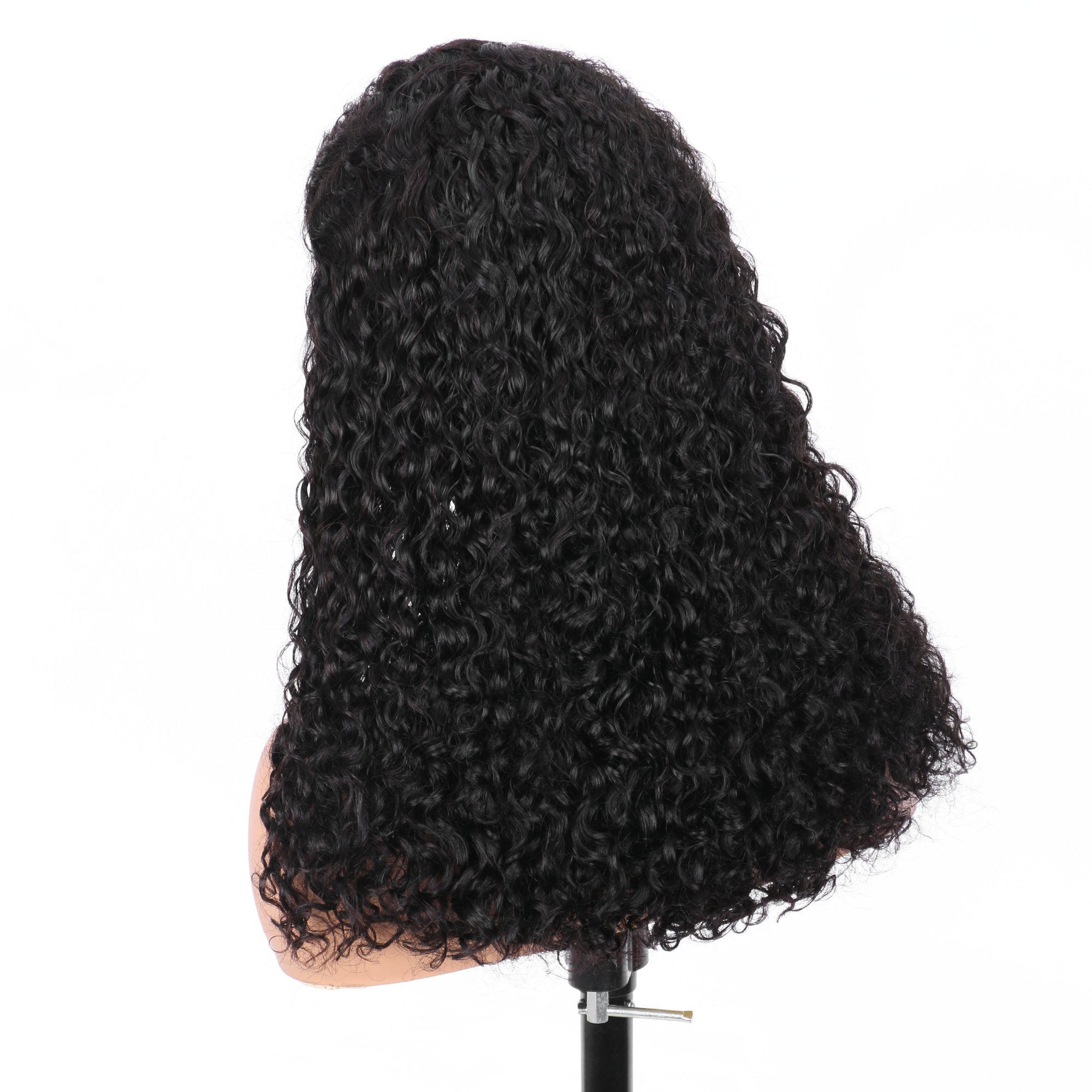IDHERE New Super Double Drawn Pixie Curly #1B Natural Black 13x4 Lace Frontal Human Hair Wig
