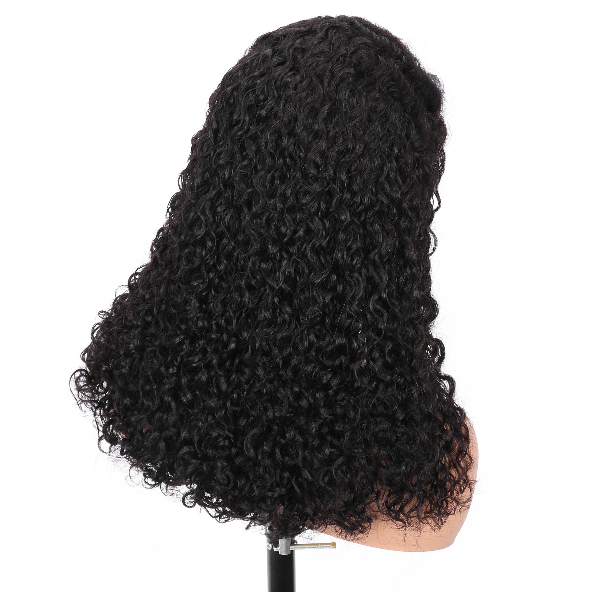 IDHERE New Super Double Drawn Pixie Curly #1B Natural Black 13x4 Lace Frontal Human Hair Wig
