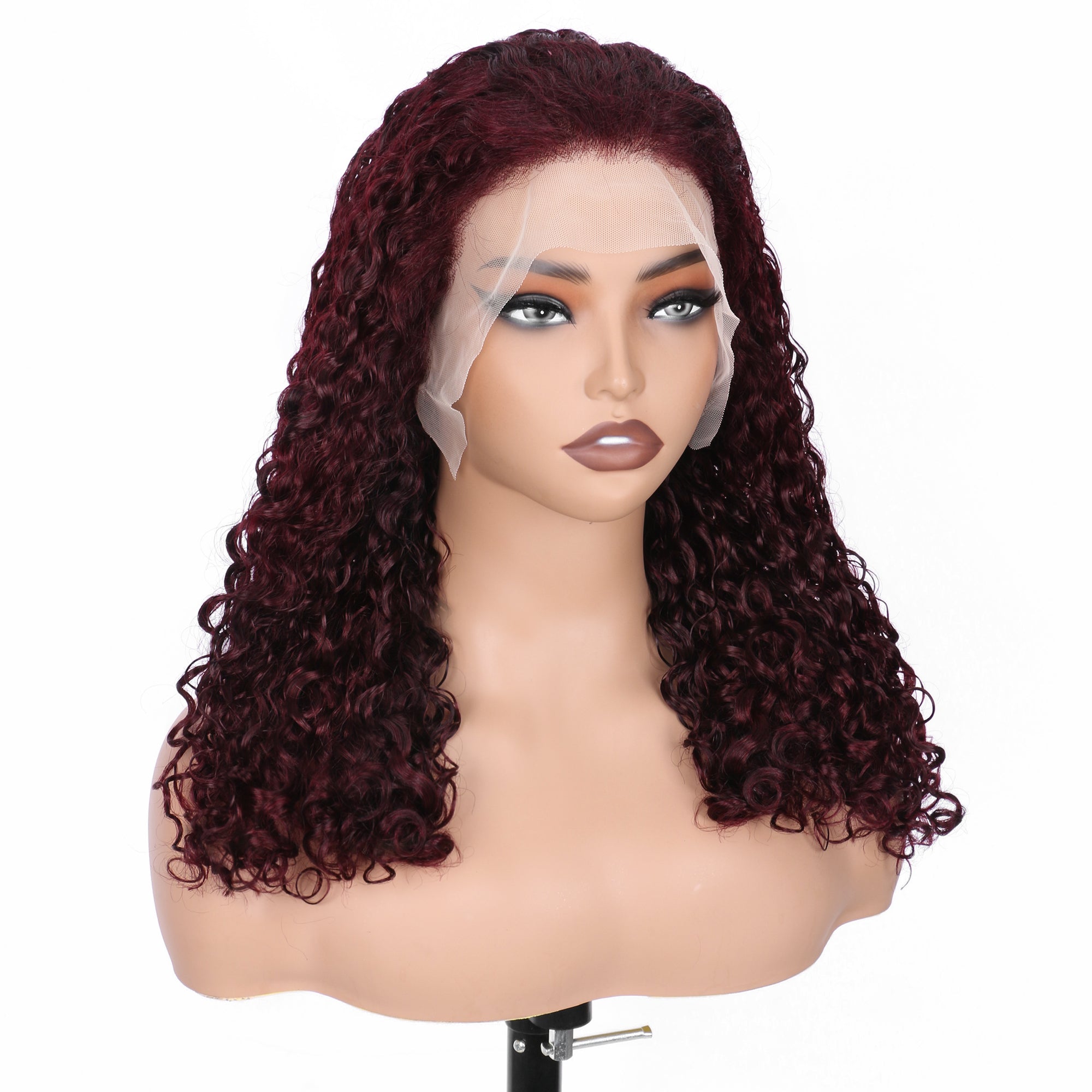 IDHERE New Super Double Drawn Pixie Curly #99j Burgundy 13x4 Lace Frontal Human Hair Wig