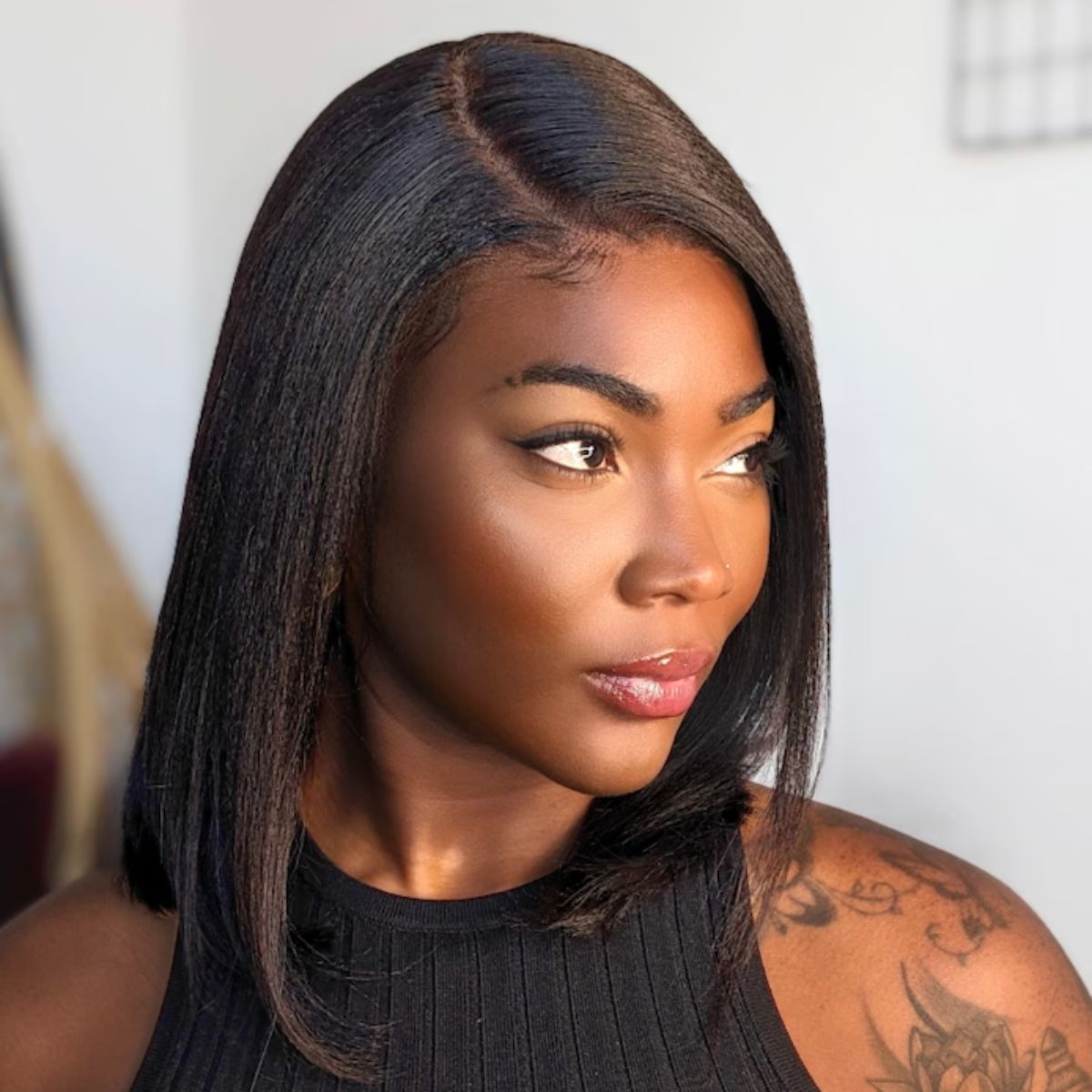 IDHERE Yaki Straight Glueless Bob 5X5 Lace Wigs Pre Plucked Kinky Straight Lace Closure Wig Virgin Human Hair 180% Density