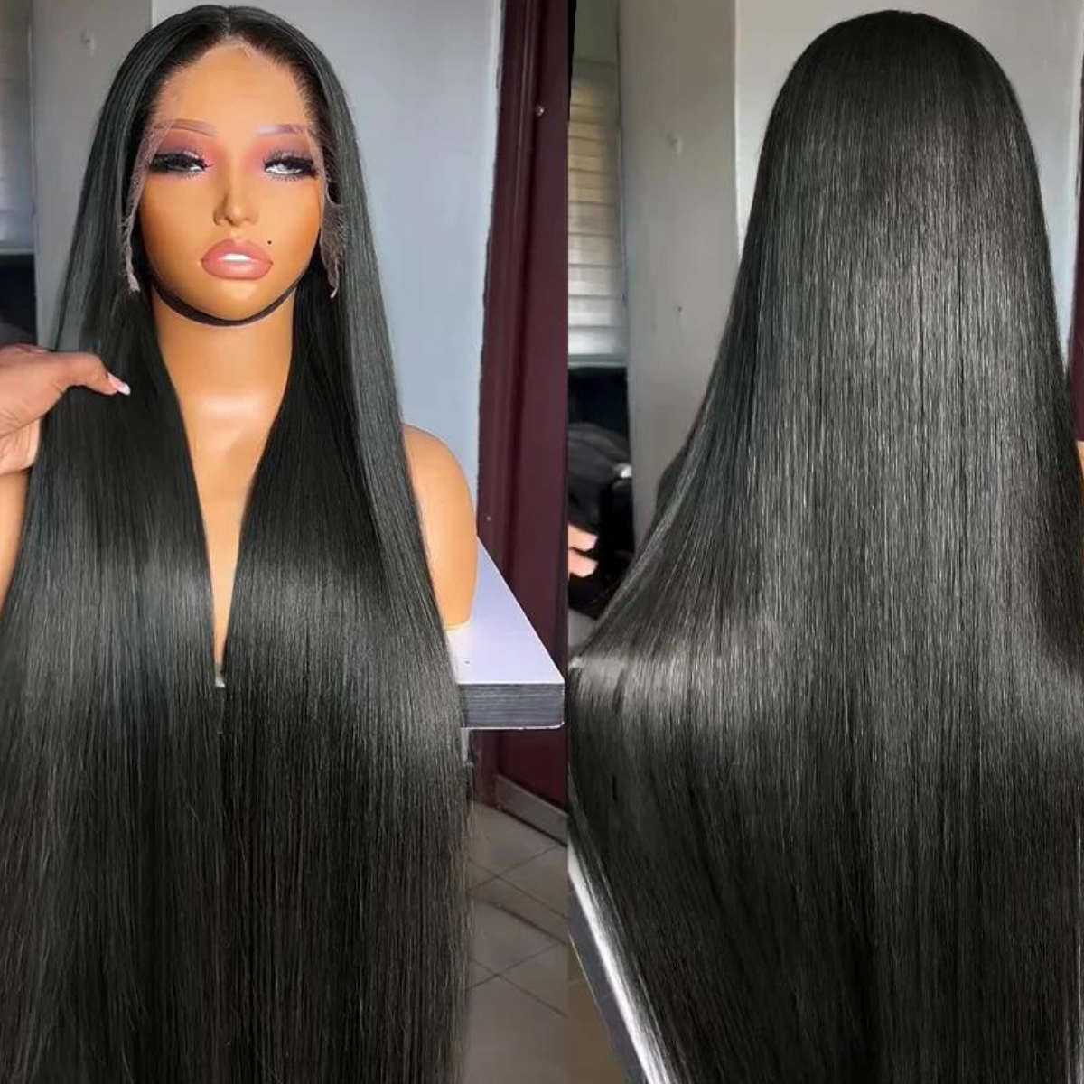 IDHERE 12A Bone Hair Series Natural Black 13x4 Lace Straight One Cut 100% Human Virgin Hair Wigs