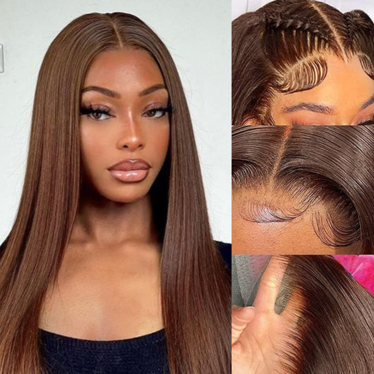 IDHERE 12A Bone Hair Series Chocolate Brown 5x5 Lace Straight One Cut 100% Human Virgin Hair Wig