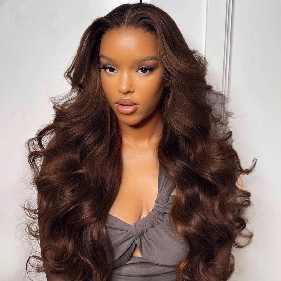 IDHERE #4 Dark Brown Chestnut 13x4 Lace Body Wave Front Wigs Human Hair