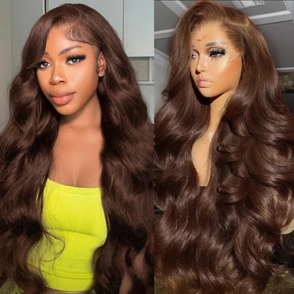 IDHERE #4 Dark Brown Chestnut 13x4 Lace Body Wave Front Wigs Human Hair