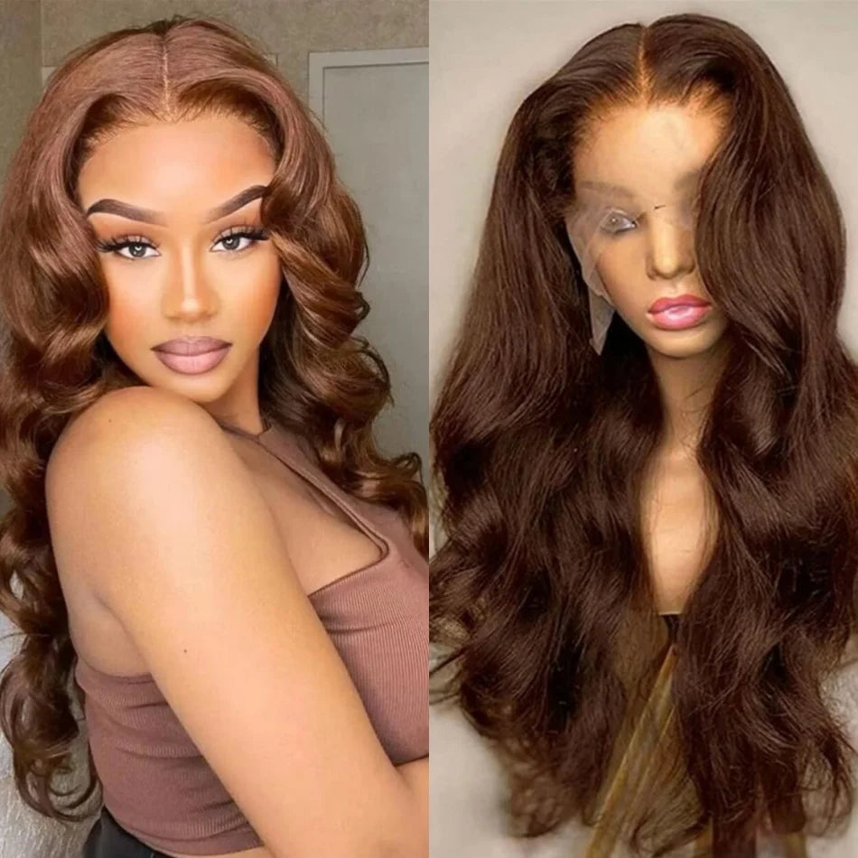 IDHERE #4 Dark Brown Chestnut 13x4 Lace Body Wave Front Wigs Human Hair