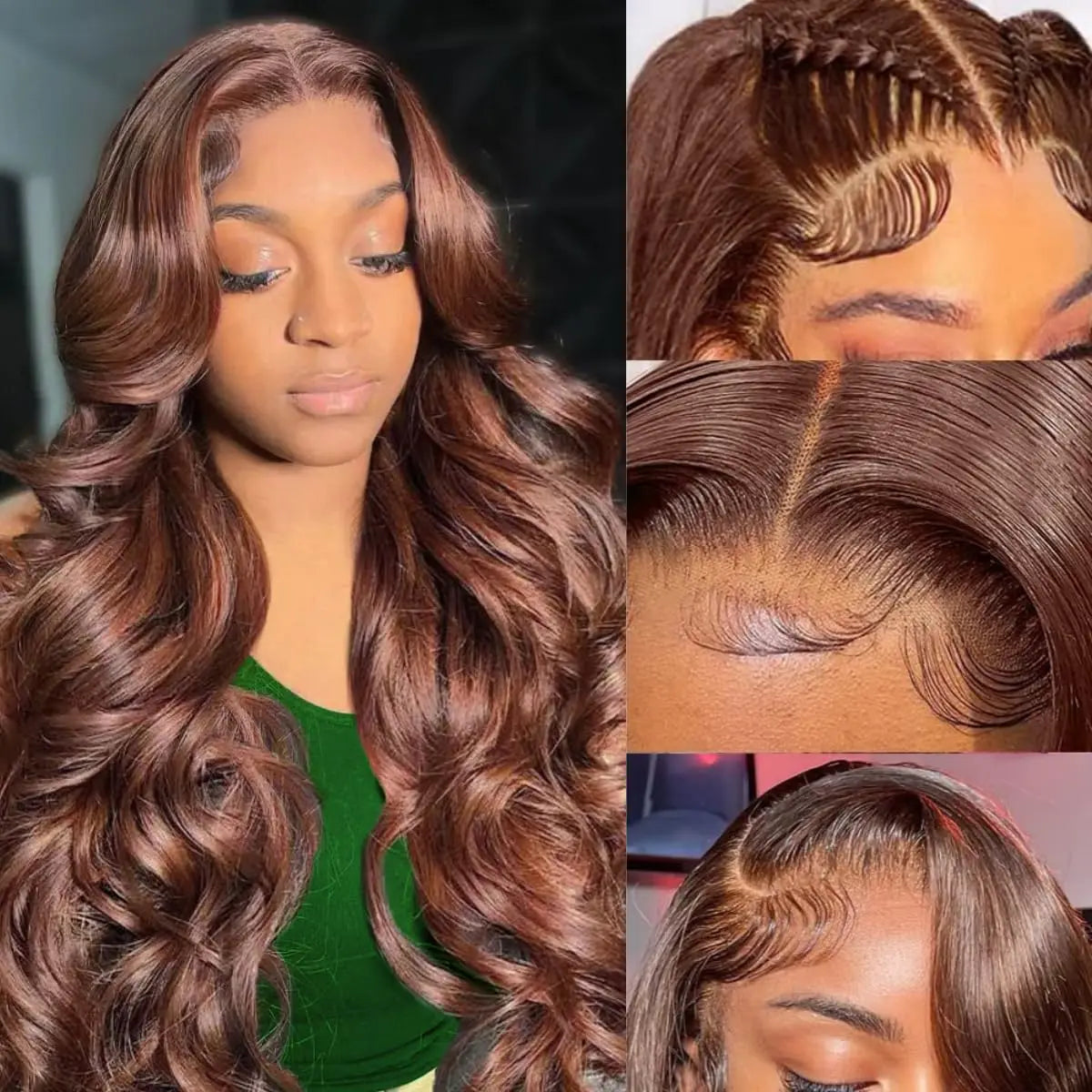 IDHERE #4 Dark Brown Chestnut 13x4 Lace Body Wave Front Wigs Human Hair