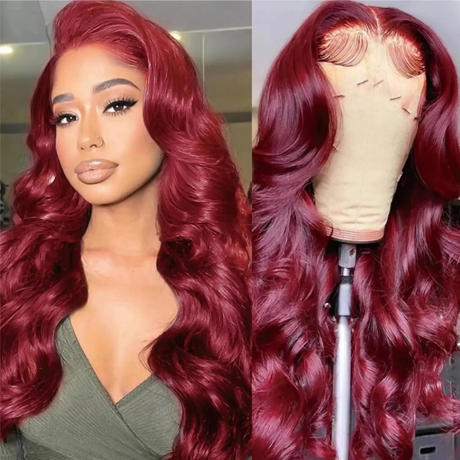 IDHERE 99J Burgundy 13x4 Lace Body Wave Front Wigs Human Hair