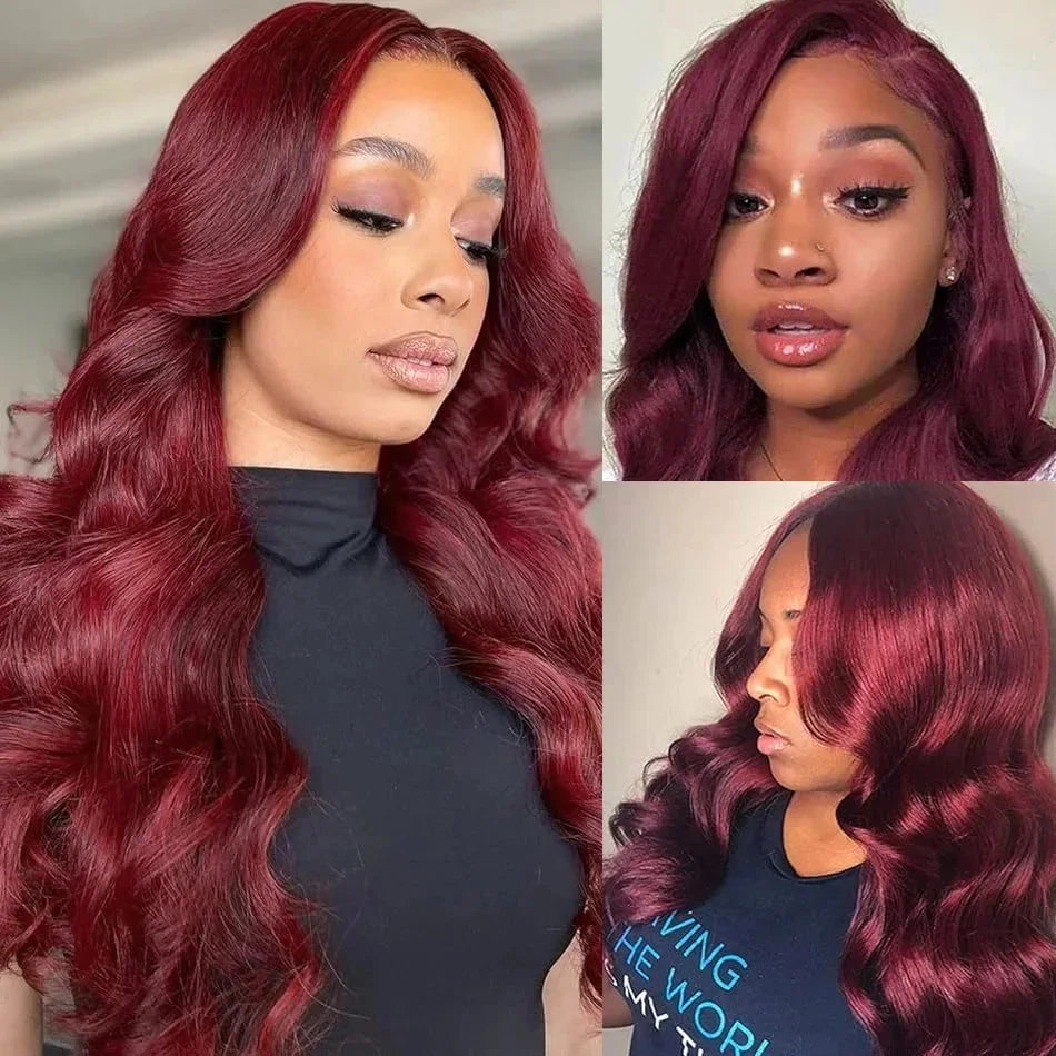 IDHERE 99J Burgundy 13x4 Lace Body Wave Front Wigs Human Hair