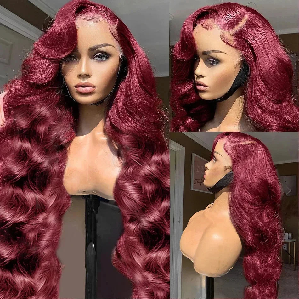 IDHERE 99J Burgundy 13x4 Lace Body Wave Front Wigs Human Hair