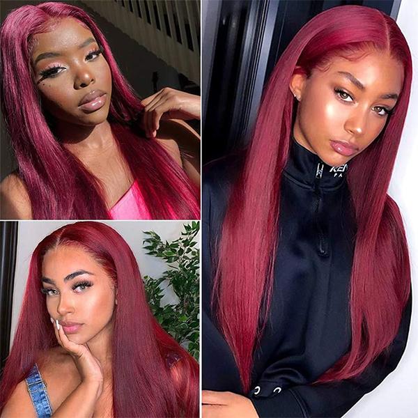 IDHERE 99J Burgundy 13x4 Lace Straight Front Wigs Human Hair