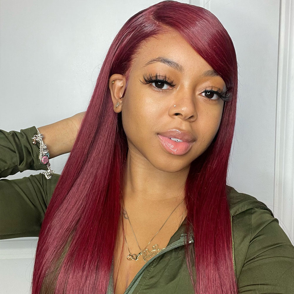 IDHERE 99J Burgundy 13x4 Lace Straight Front Wigs Human Hair