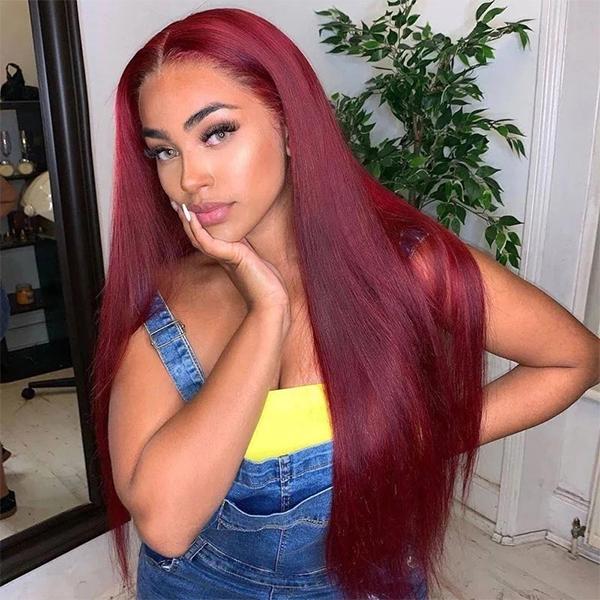 IDHERE 99J Burgundy 13x4 Lace Straight Front Wigs Human Hair