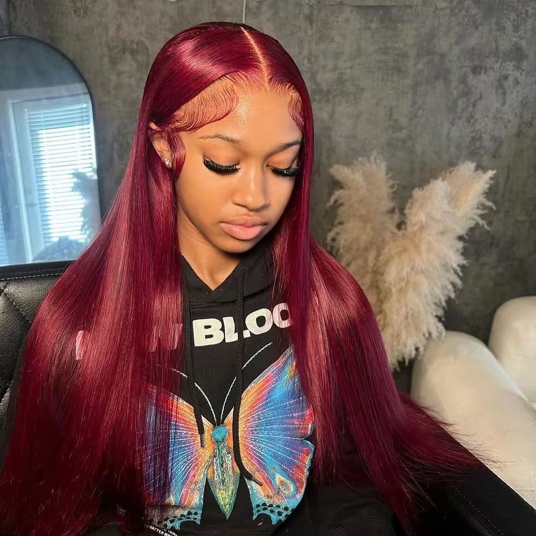 IDHERE 99J Burgundy 13x4 Lace Straight Front Wigs Human Hair