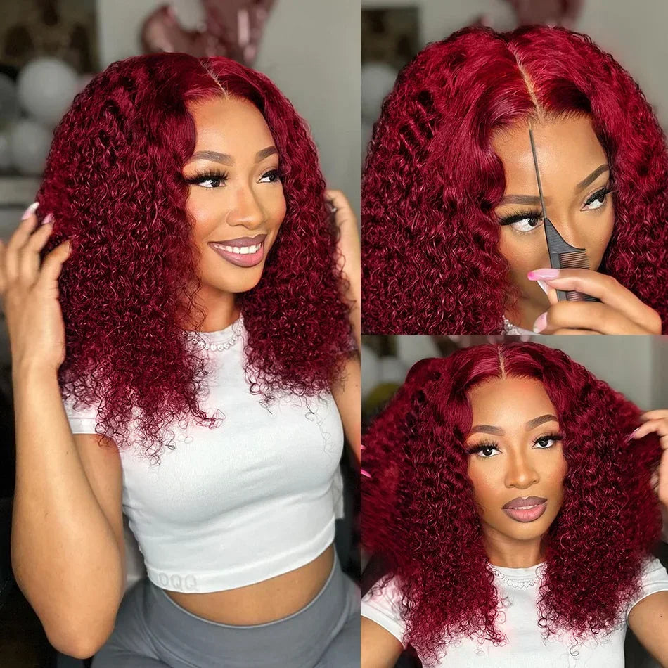 IDHERE 99J Burgundy Wig Human Hair 13x4/13x6 Lace Curly Wig Auburn Deep Wave Human Hair Wigs