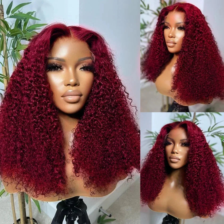 IDHERE 99J Burgundy Wig Human Hair 13x4/13x6 Lace Curly Wig Auburn Deep Wave Human Hair Wigs