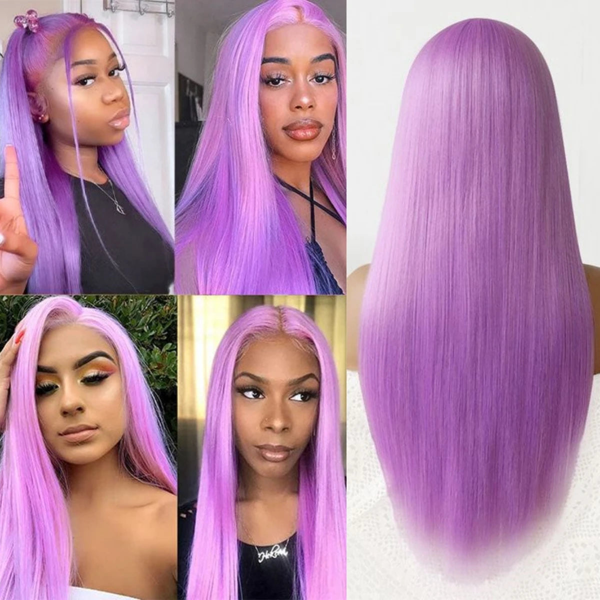 IDHERE Light Lavender Purple Color 13x6 Lace Straight Front Wig Human Hair