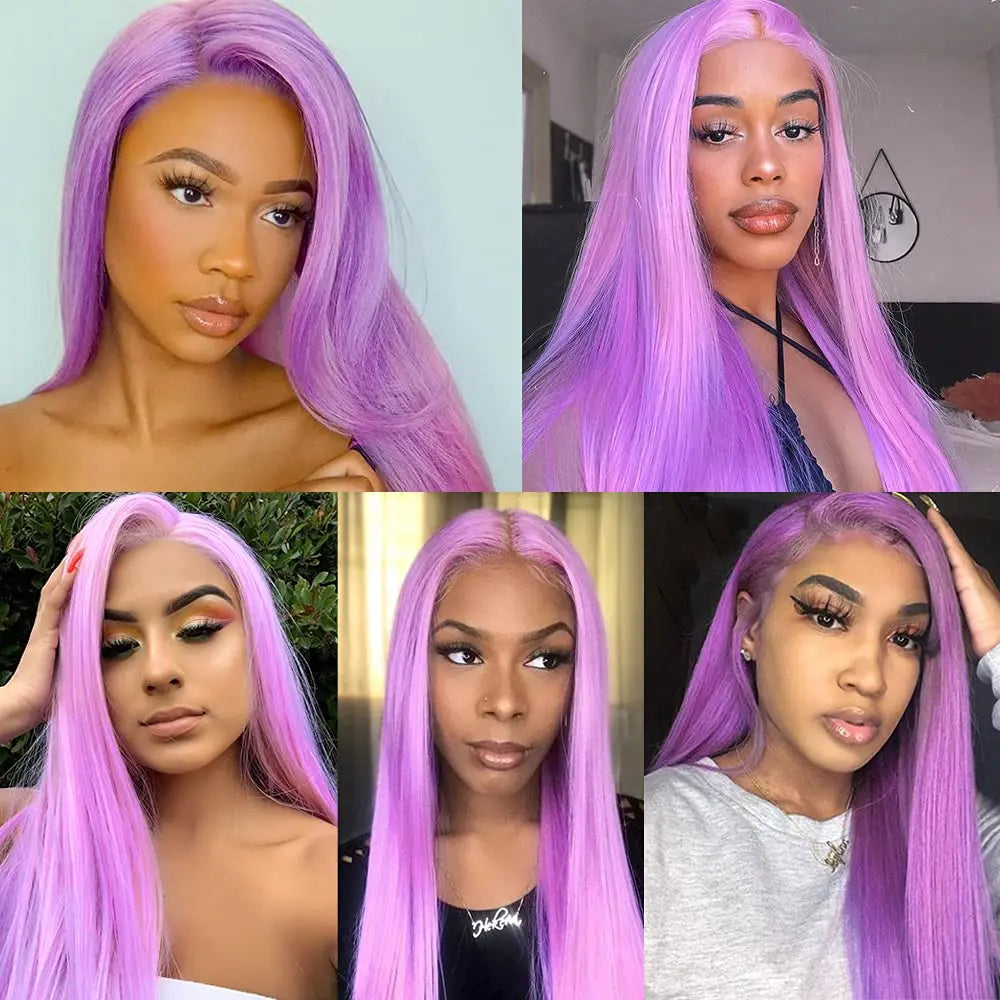 IDHERE Light Lavender Purple Color 13x6 Lace Straight Front Wig Human Hair