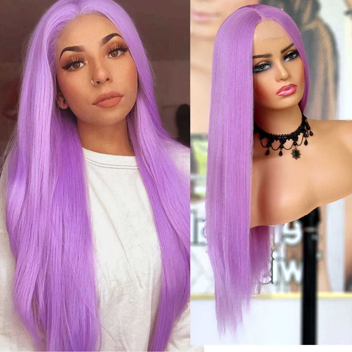 IDHERE Light Lavender Purple Color 13x6 Lace Straight Front Wig Human Hair