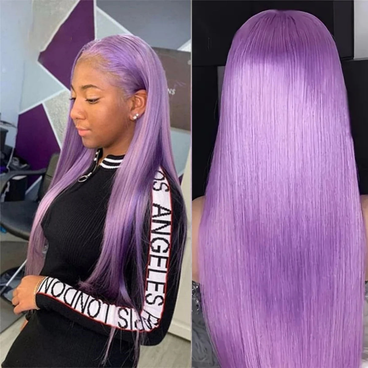 IDHERE Light Lavender Purple Color 13x6 Lace Straight Front Wig Human Hair