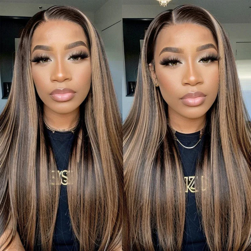 IDHERE Ombre Lace Front Wig Human Hair 1B/30 Straight Highlight 13x6 Ombre Brown Lace Wigs