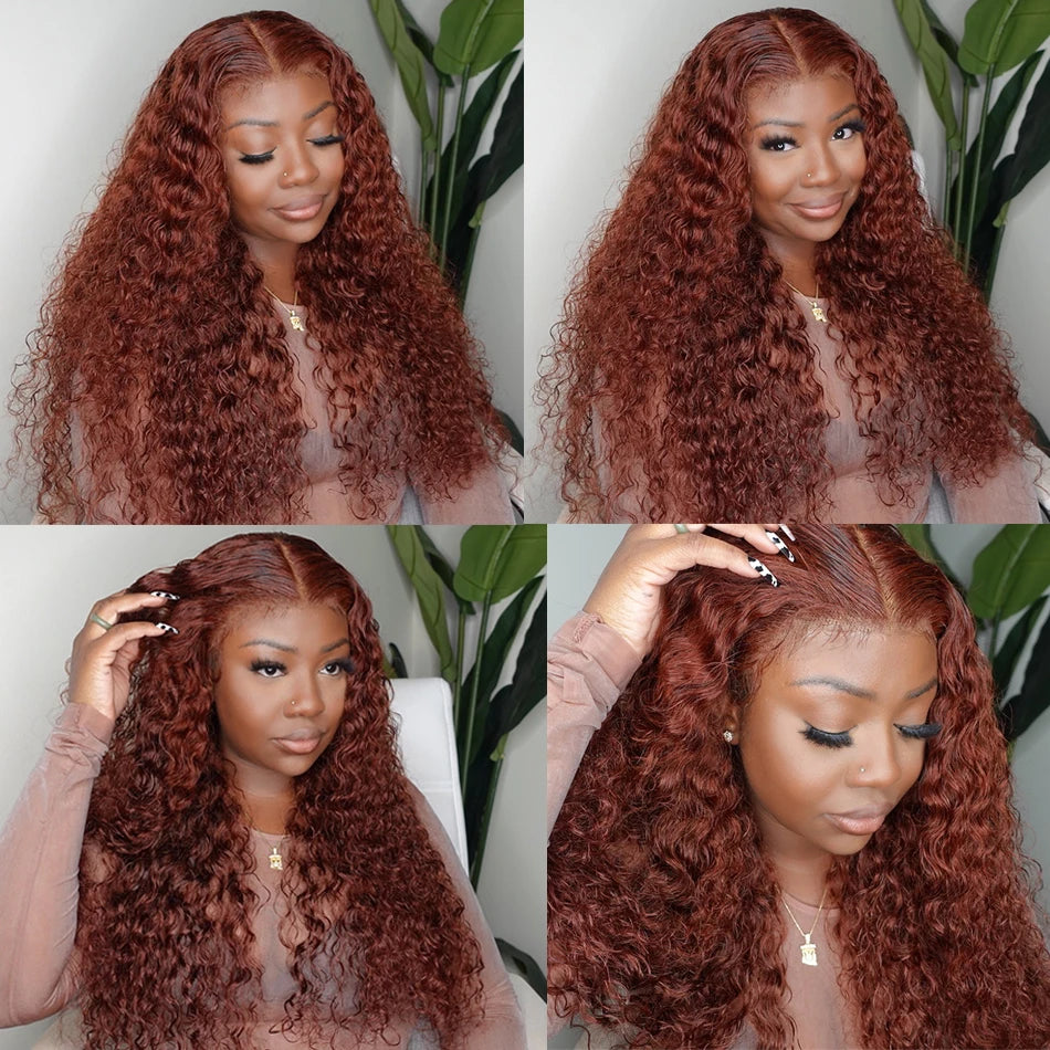 IDHERE Reddish Brown Water Wave Lace Front Wigs Human Hair Wigs For Black Women HD 13x4 Lace Front Wigs