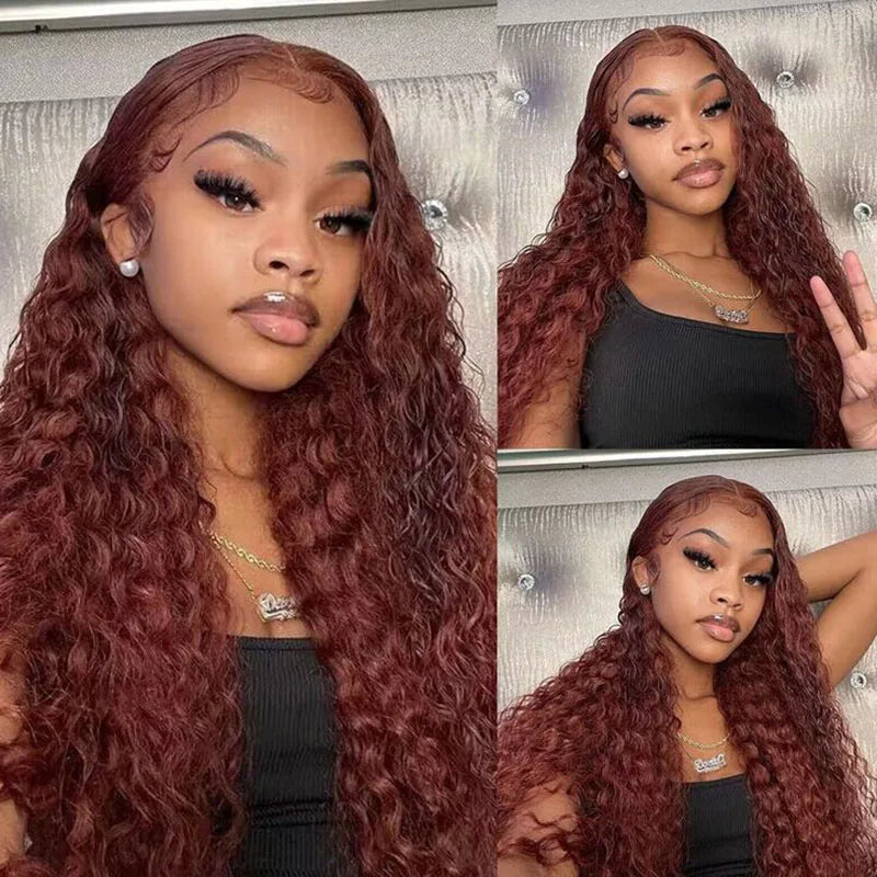 IDHERE Reddish Brown Water Wave Lace Front Wigs Human Hair Wigs For Black Women HD 13x4 Lace Front Wigs