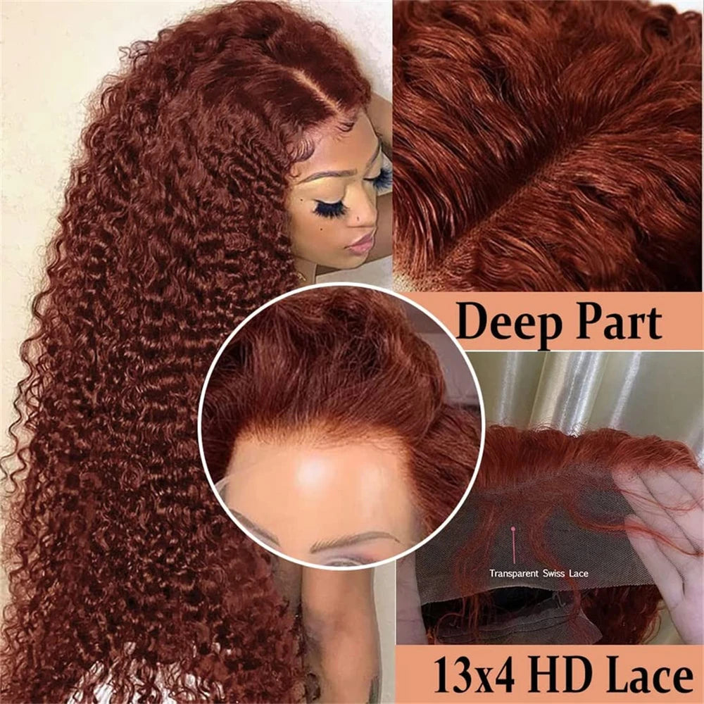 IDHERE Reddish Brown Water Wave Lace Front Wigs Human Hair Wigs For Black Women HD 13x4 Lace Front Wigs