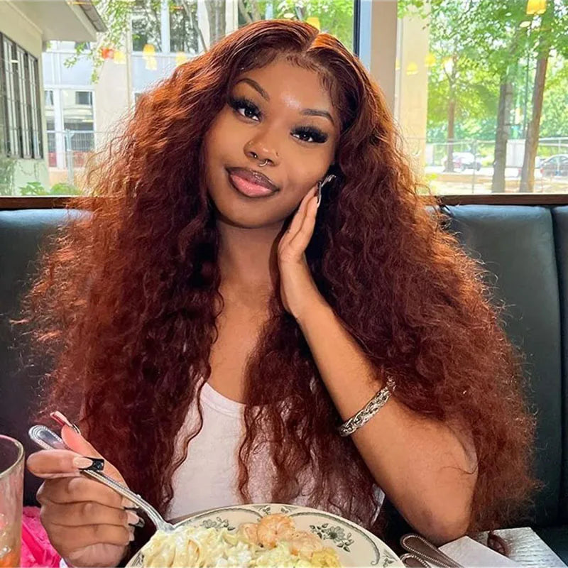 IDHERE Reddish Brown Water Wave Lace Front Wigs Human Hair Wigs For Black Women HD 13x4 Lace Front Wigs