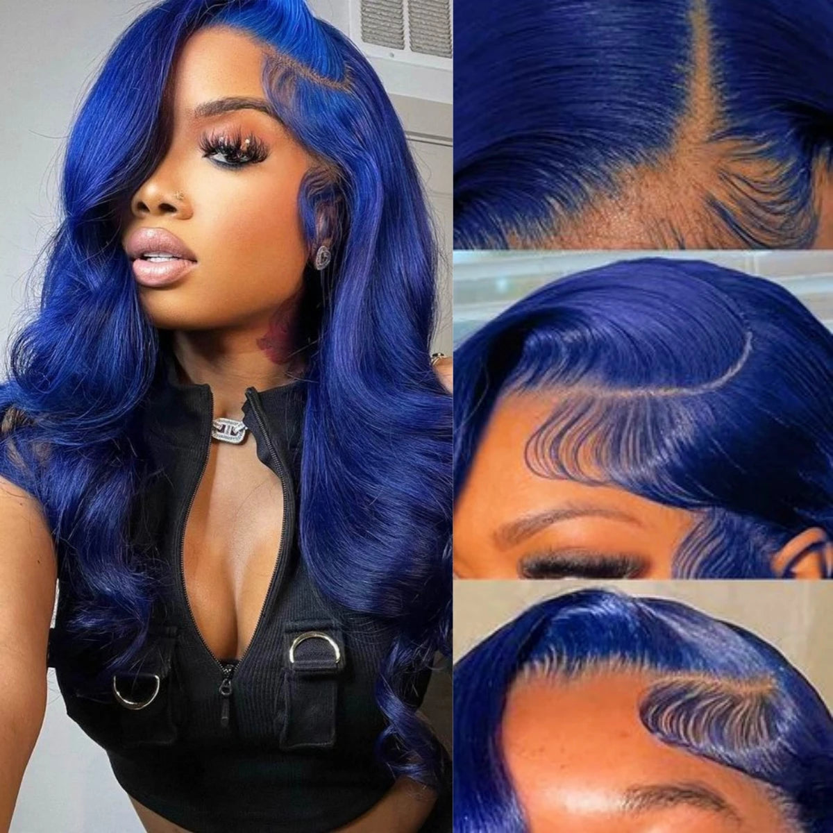 IDHERE Trendy Blue Human Hair 13x6 HD Body Wave Lace Front Wigs