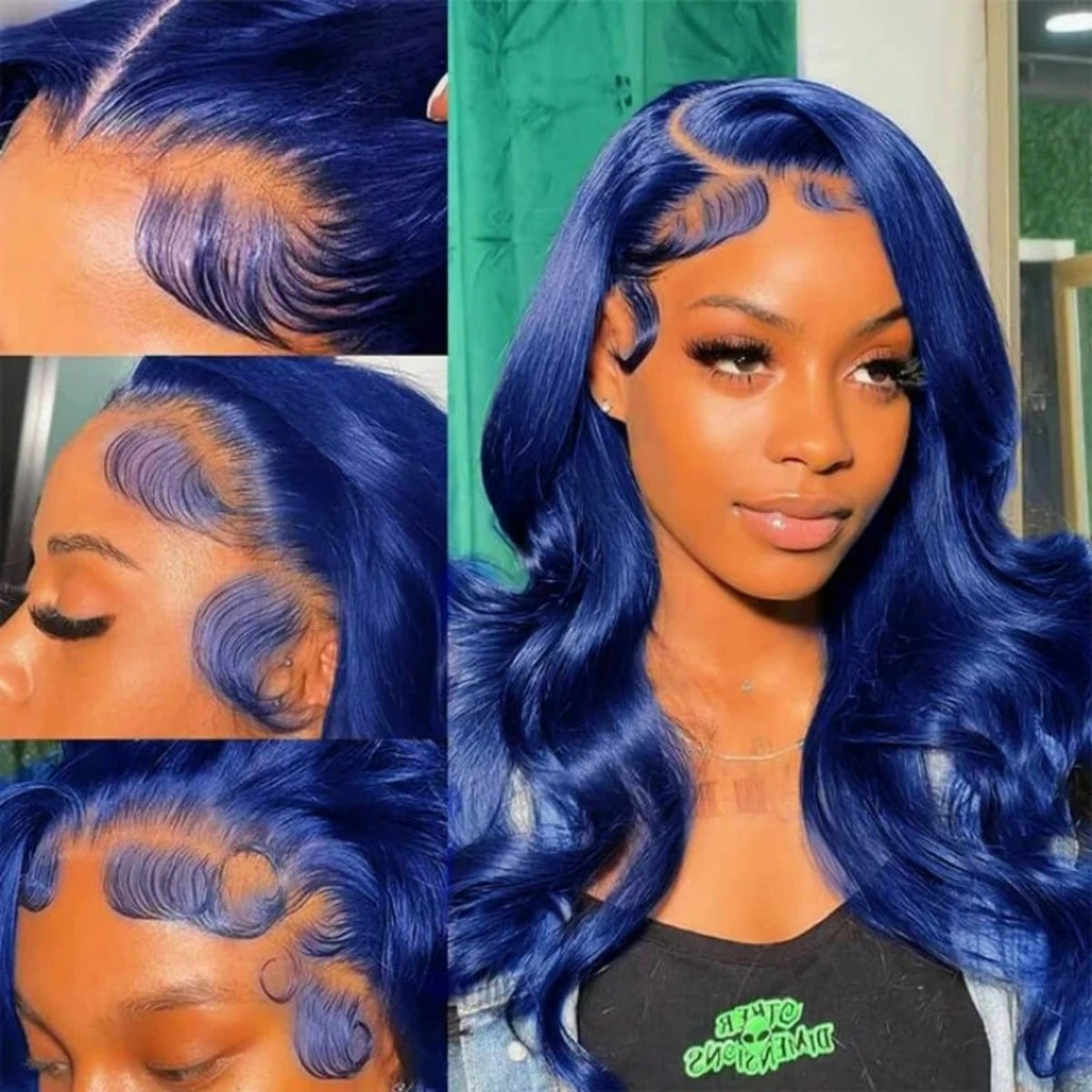 IDHERE Trendy Blue Human Hair 13x6 HD Body Wave Lace Front Wigs