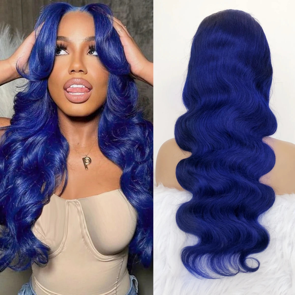 IDHERE Trendy Blue Human Hair 13x6 HD Body Wave Lace Front Wigs