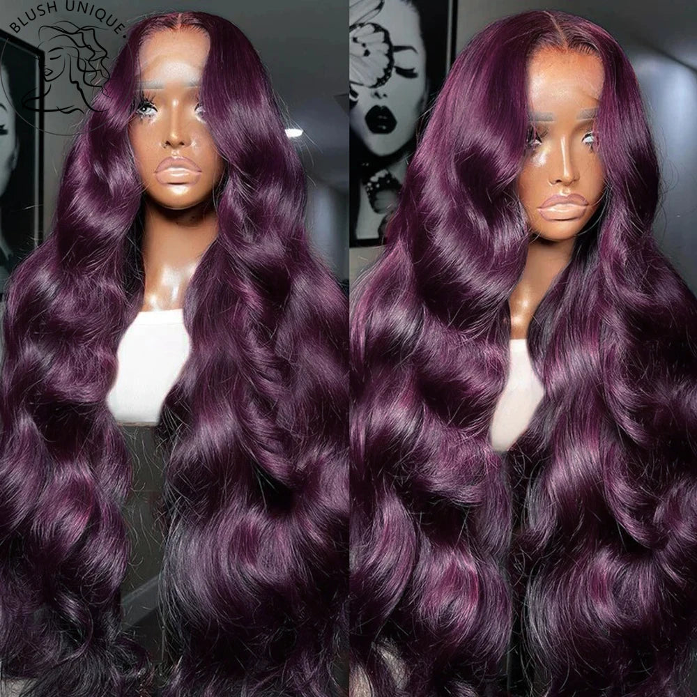 IDHERE Trendy Dark Purple Human Hair 13x6 HD Body Wave Lace Front Wigs
