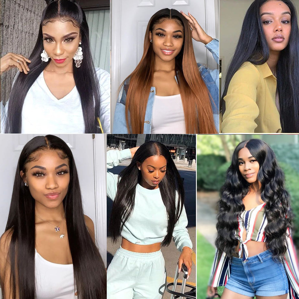 IDHERE Straight Lace Front Wigs Human Hair for Women 4x4 HD Transparent Lace Closure Wigs