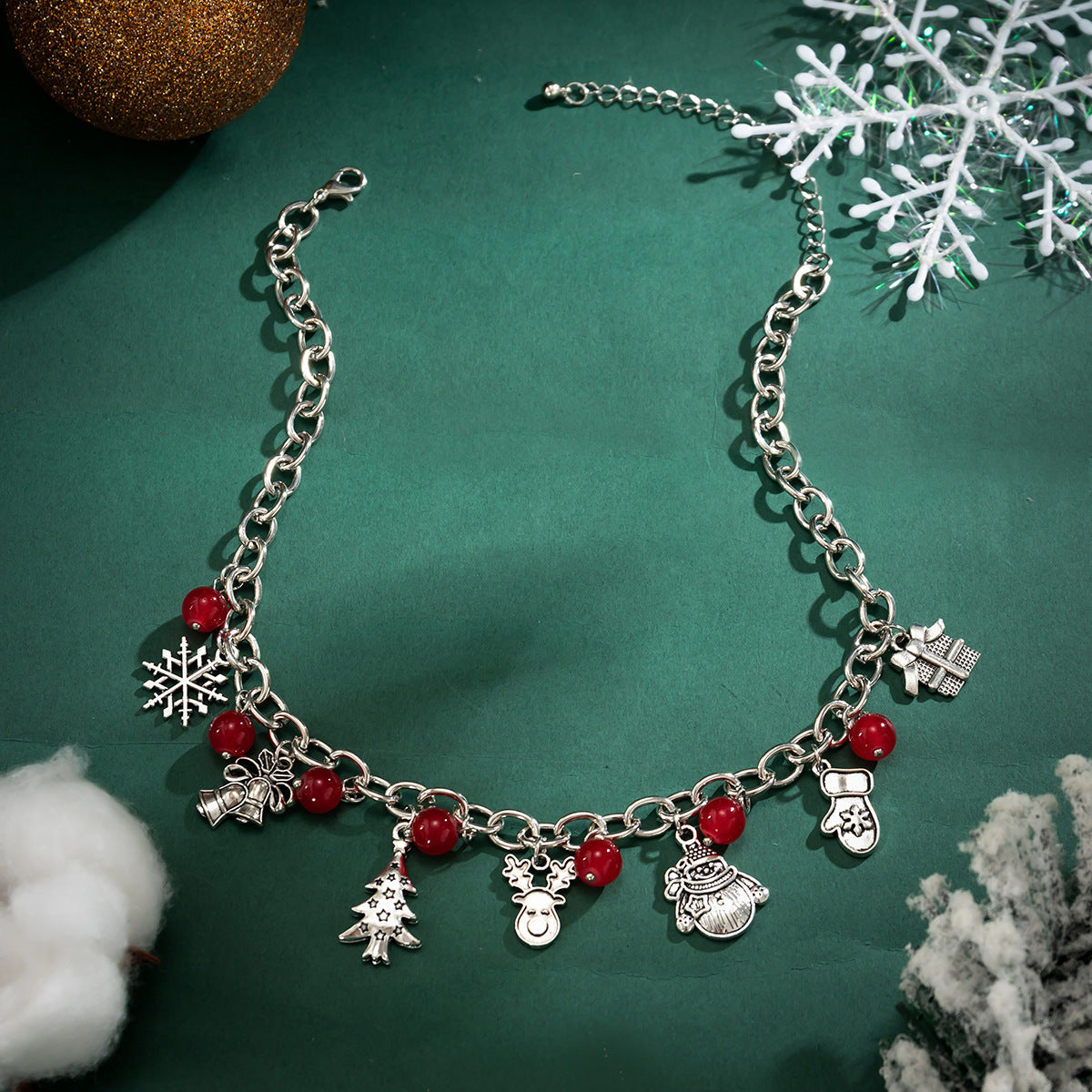 IDHERE 2PCS Christmas Tree Bell Holiday Festive Women Jewelry Necklace Bracelet Set 2024 New Arrival