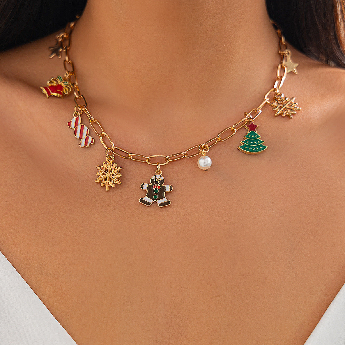 IDHERE 5PCS Christmas Tree Snowflakes Holiday Festive Women Jewelry Necklace Bracelet earrings Set Gift