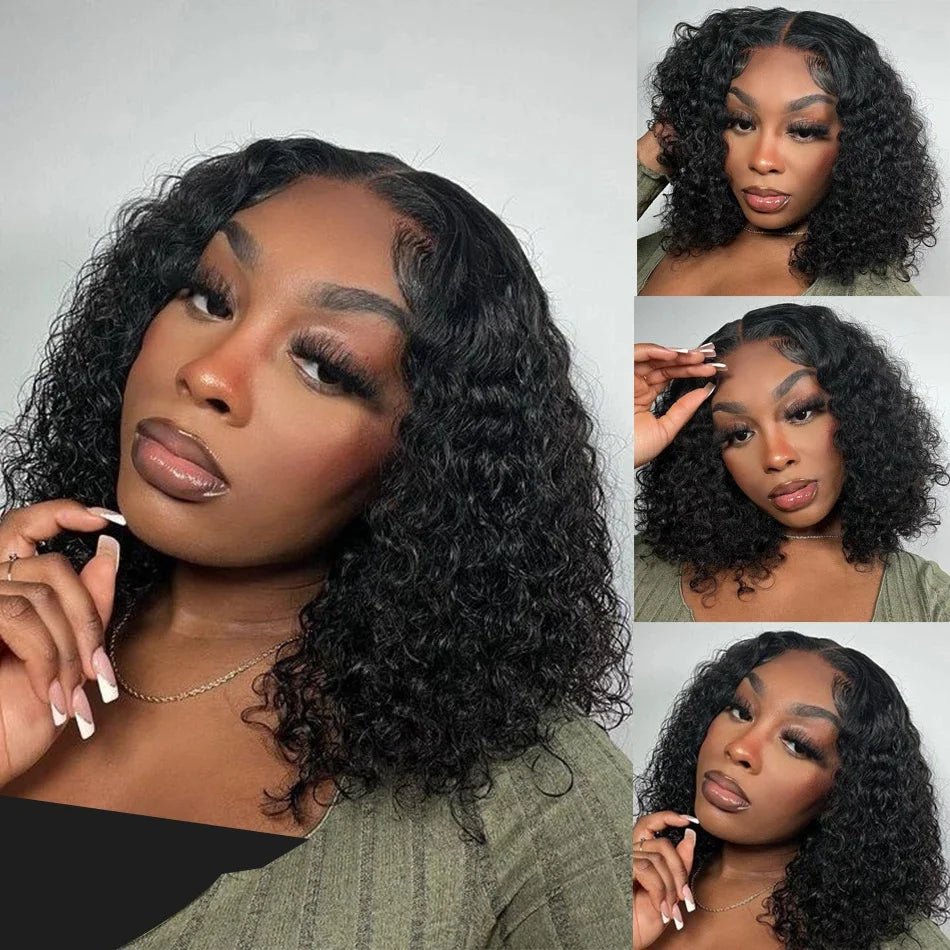IDHERE Wear and Go 5x5 Lace Closure Glueless Wigs Human Hair Pre Cut Deep Wave Lace Front Wigs
