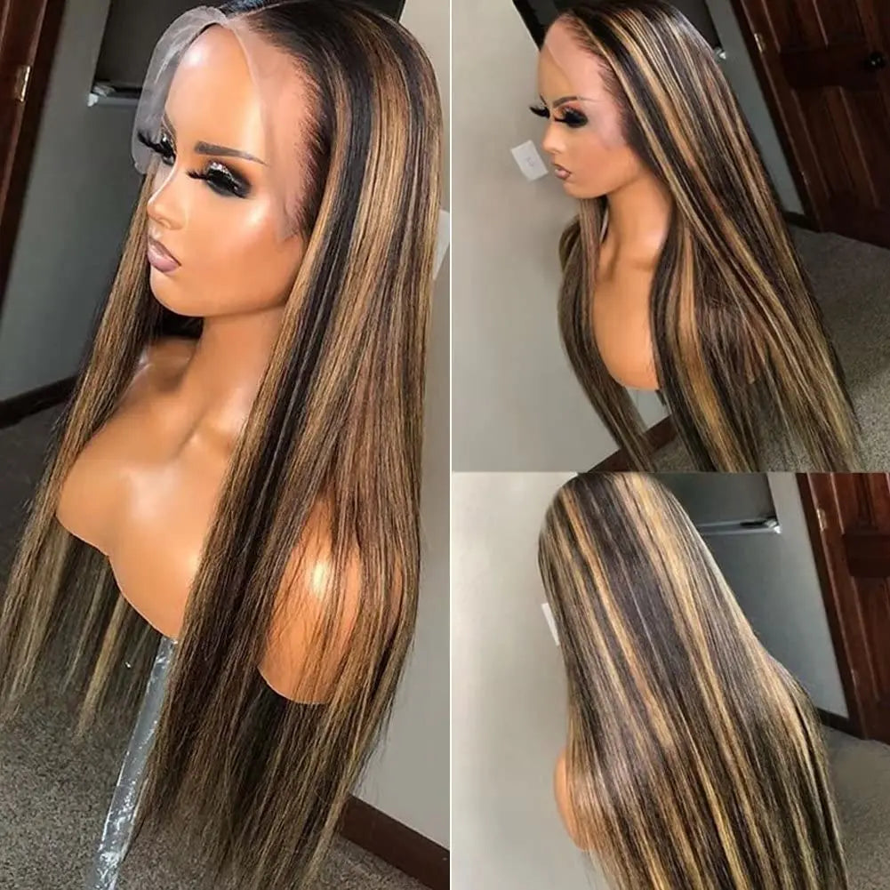 IDHERE Ombre Lace Front Wig Human Hair 1B/30 Straight Highlight 13x6 Ombre Brown Lace Wigs