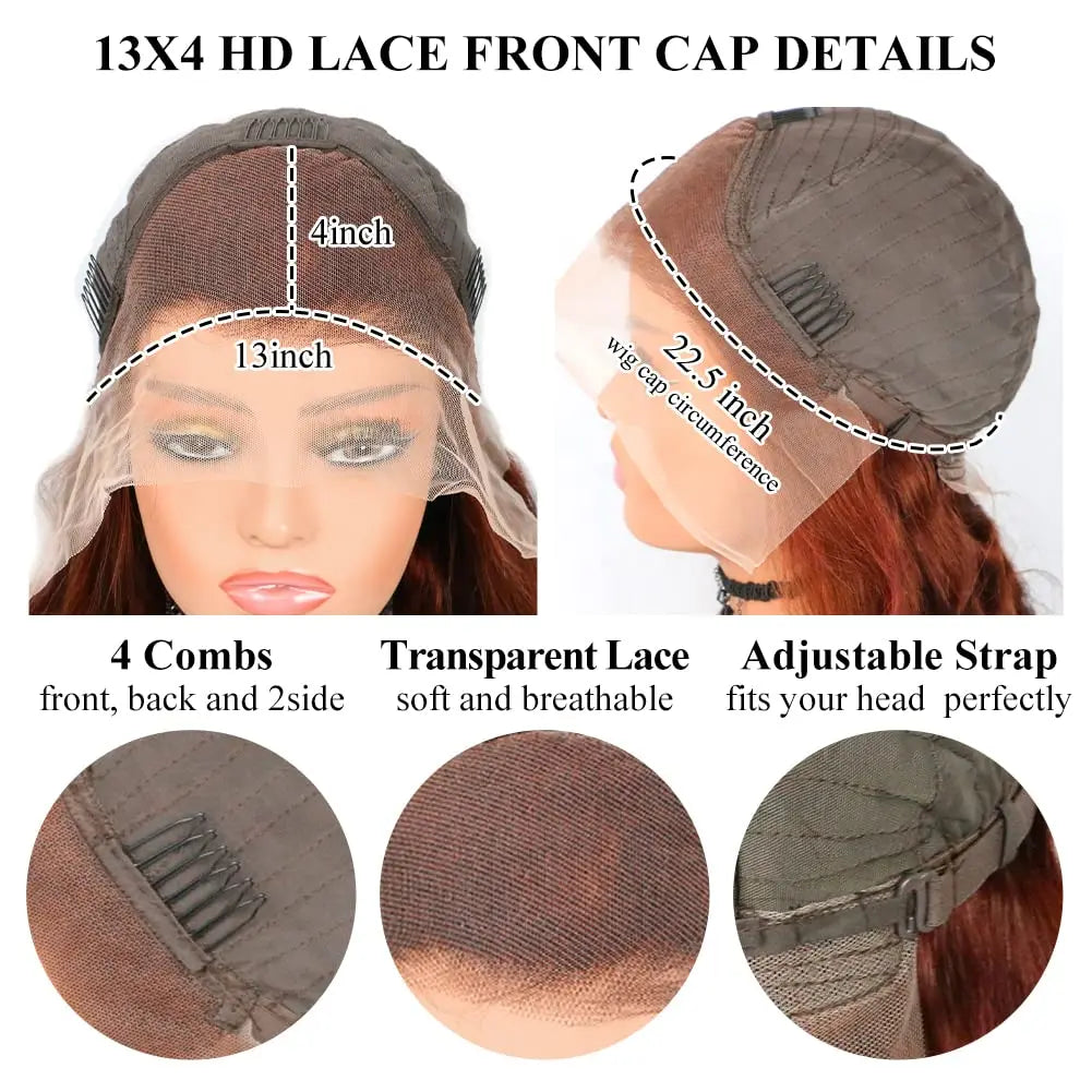 IDHERE 13x4 Lace Frontal Wig Jerry Curly Reddish Brown Color Human Hair Wigs Pre Plucked