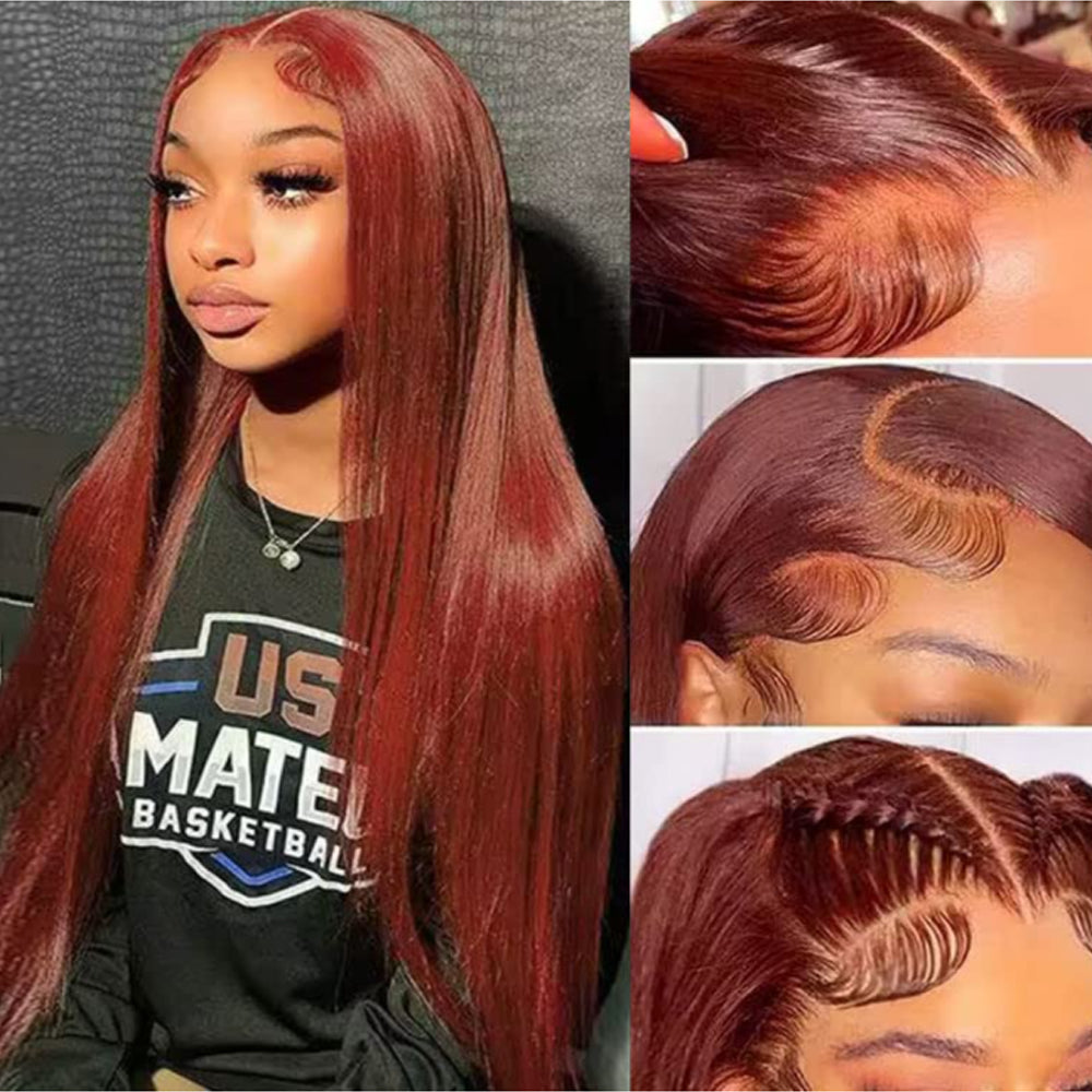 IDHERE Reddish Brown Lace Front Wigs Human Hair Straight 13x4 HD Lace Front Wigs Human Hair Pre Plucked