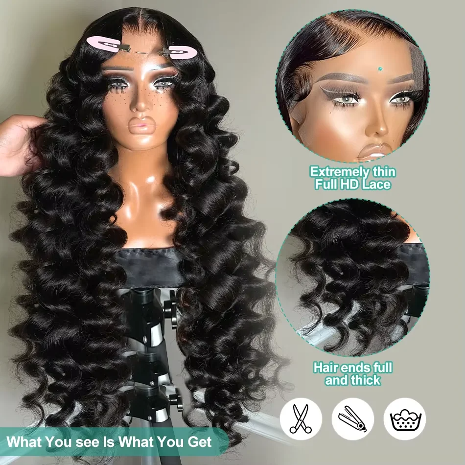 IDHERE 13X4 Lace Closure Pre Plucked Wig Nature Loose Deep Wave Virgin Human Hair