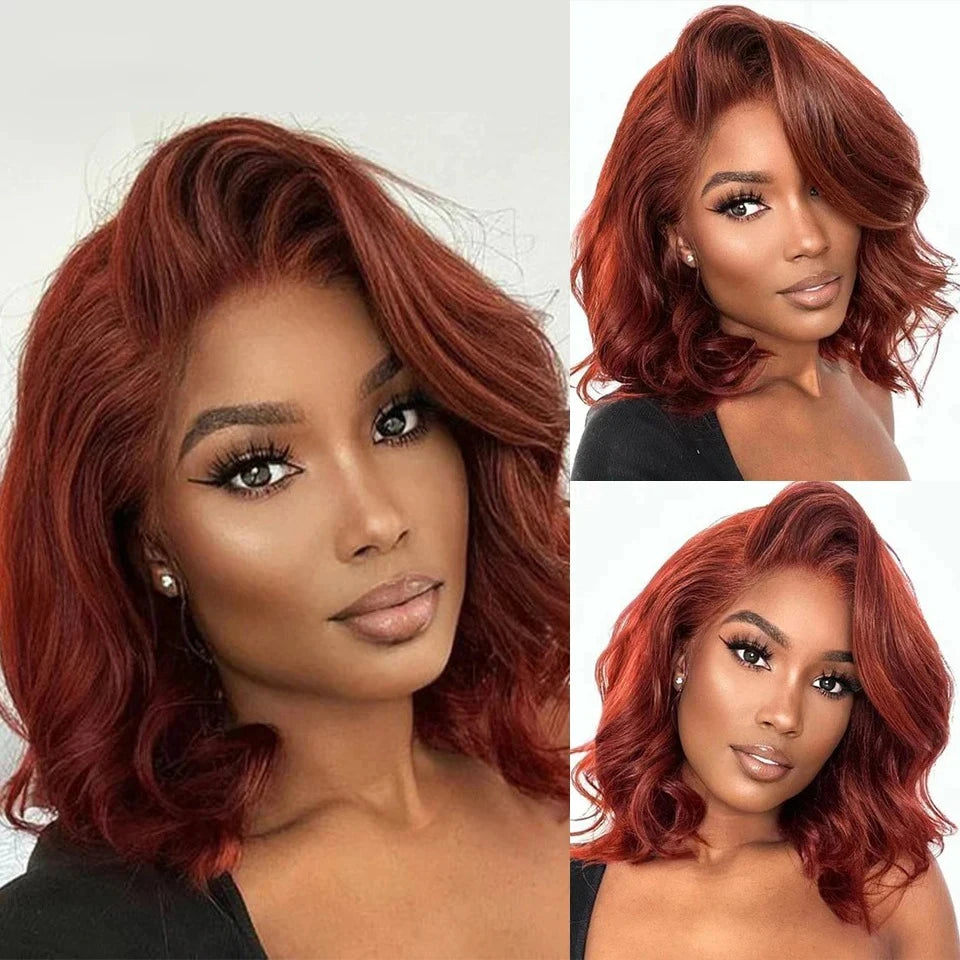 IDHERE Color 33 Reddish Brown Body wave Wig Human Hair 13x4 Lace Front Wigs