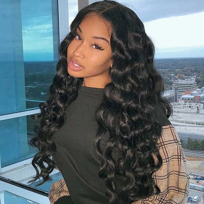 IDHERE 13X4 Lace Closure Pre Plucked Wig Nature Loose Deep Wave Virgin Human Hair