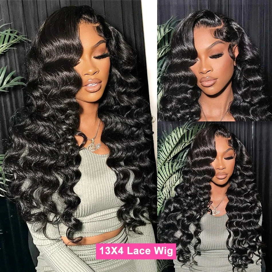 IDHERE 13X4 Lace Closure Pre Plucked Wig Nature Loose Deep Wave Virgin Human Hair