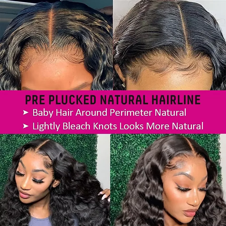 IDHERE 13X4 Lace Closure Pre Plucked Wig Nature Loose Deep Wave Virgin Human Hair